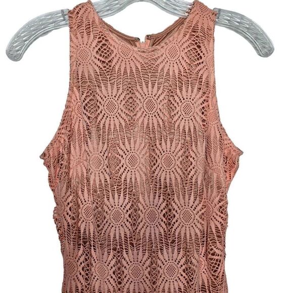 Alexia Admor Lace Overlay Peach Pink Sleeveless Midi Dress Size Small - Picture 2 of 10